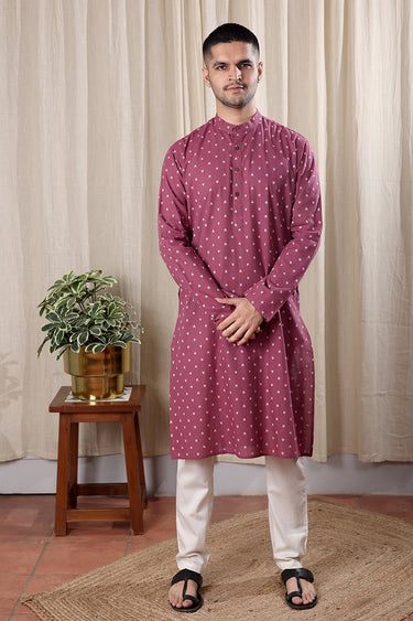 Mauve Dobby South Cotton Men Long Kurta Full Sleeves MLKFS252C2