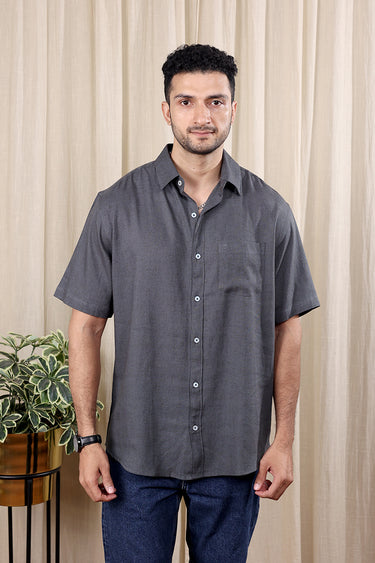 Charcoal Hand Dyed Rayon Flax Men Shirt Half Sleeves MSHHS252C38