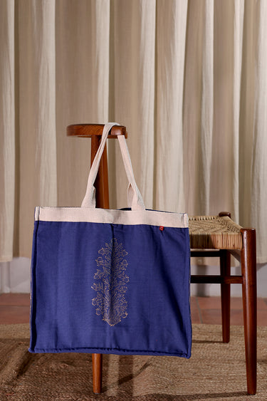 Blue Hand Block Print Duck Cotton Tote Bag TOTBG252C15