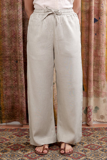 Light Grey Hand Dyed Rayon Flax Women Wide Leg Pant WWLPT252C3
