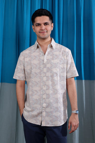 Purple Blue Sanganeri Natural Cotton Linen Men Shirt
