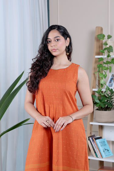 Sienna Orange Panel Border South Cotton Women Midi Dress