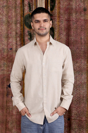 Ivory Hand Dyed Cotton Linen Men Shirt Full Sleeves MSHFS251C19