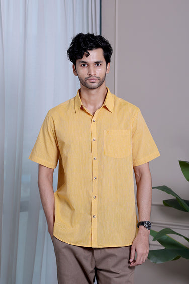 Mustard Stripes South Cotton Men Shirt