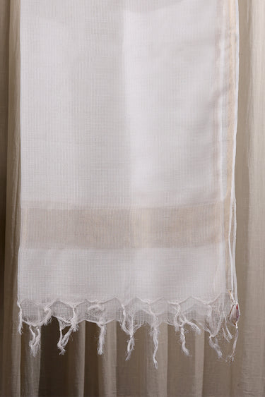 White Hand Dyed Kota Cotton Silk Dupatta DUPAT252C84