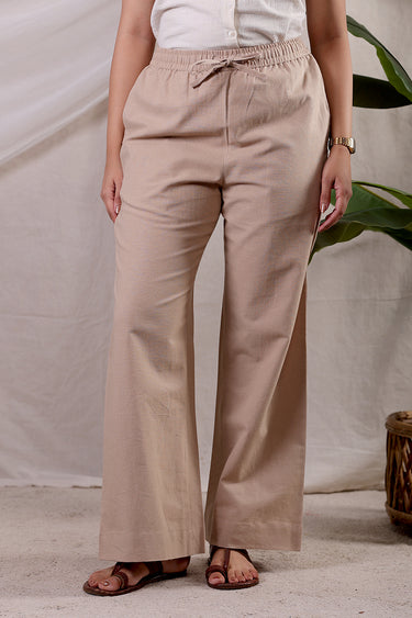 Dark Beige Dyed Soft Cotton Linen Women Wide Leg Pant