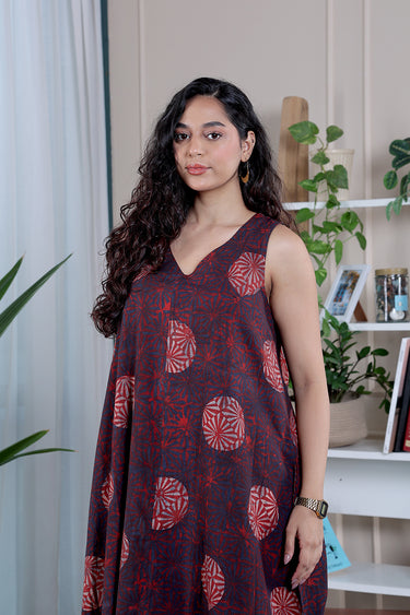 Indigo Ajrakh Cotton Women Maxi Dress