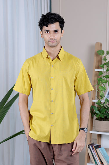 Mustard Dyed Cotton Slub Men Shirt