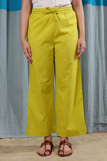 Bright Mustard Dyed Cotton Dobby Women Flared Pant