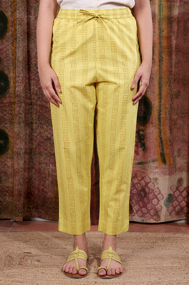 Yellow Bagru Cotton Dobby Women Ankle Pant WAKPT253C11