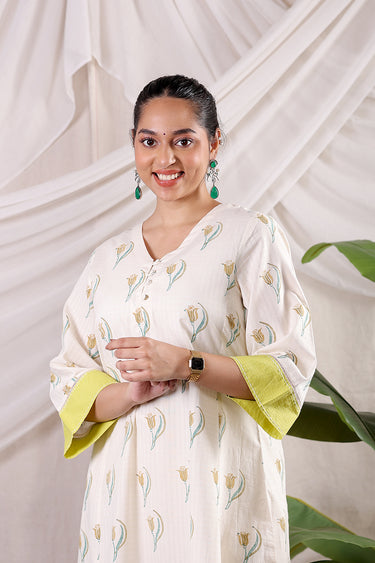 Golden Brown Sanganeri Cotton Dobby Women Long Kurta