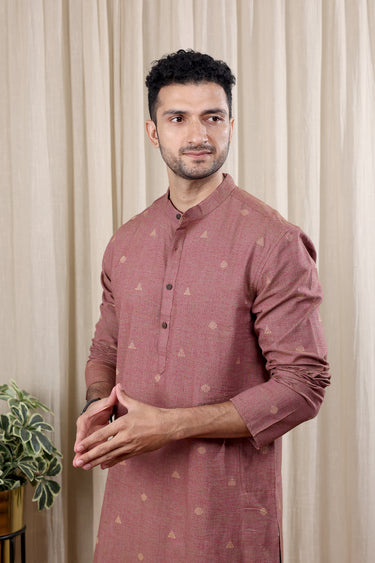 Mauve Dobby South Cotton Men Long Kurta Full Sleeves MLKFS252C15