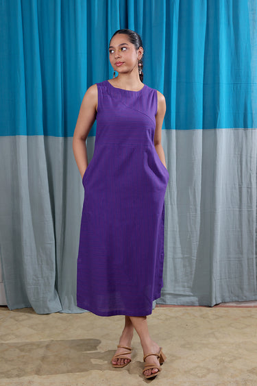 Navy Blue Stripes South Cotton Women Maxi Dress Sleeveless WMDSL01265