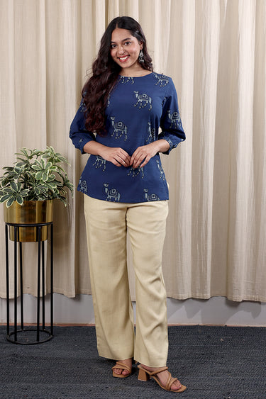 Indigo Dhabu Cotton Women Kurti Long Sleeves WKILS252C85