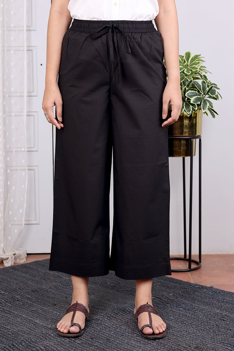 Black Hand Dyed Cotton Women Flared Pant WFLPT08237