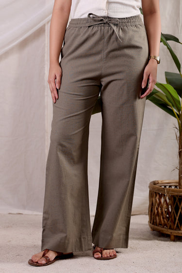 Army Green Dyed Soft Cotton Linen Women Wide Leg Pant