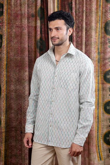 Green Sanganeri Cotton Linen Men Shirt Full Sleeves MSHFS253C2