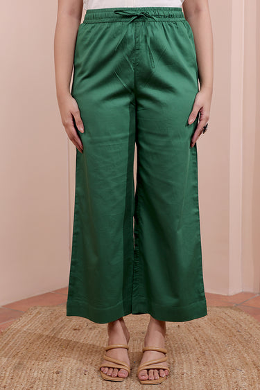 Dark Green Hand Dyed Cotton Satin Women Flared Pant WFLPT252C92