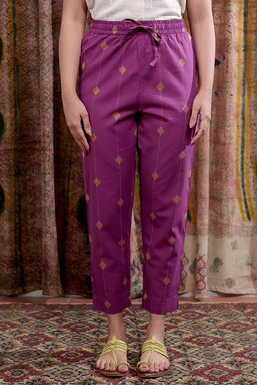 Purple Dobby Buti South Cotton Women Ankle Pant WAKPT253C8