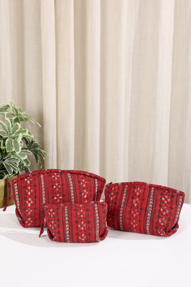 Raaga Red Quilted Essentials Pouch Set POUC3252C3