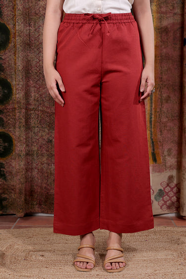 Maroon Hand Dyed Cotton Linen Women Flared Pant WFLPT253C18