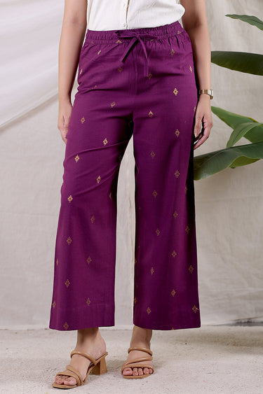 Dark Purple Zari Buti South Cotton Women Flared Pant