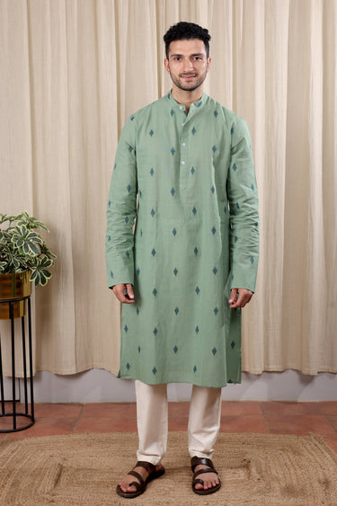Sage Green Dobby South Cotton Men Long Kurta Full Sleeves MLKFS251C35