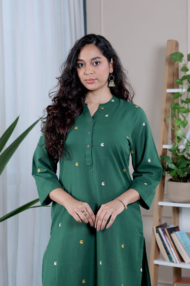 Forest Green Dobby South Cotton Women Long Kurta