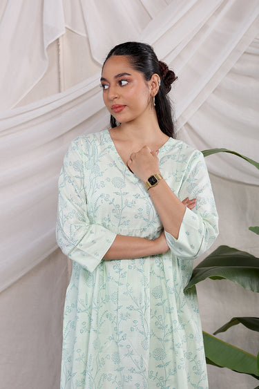 Pastel Green Sanganeri Cotton Dobby Women Long Kurta
