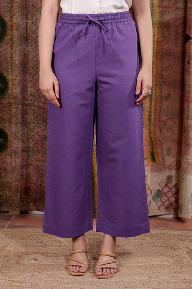 Bright Purple Hand Dyed Cotton Linen Women Flared Pant WFLPT253C19