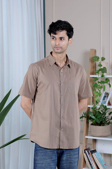 Cool Brown Dyed Cotton Slub Men Shirt