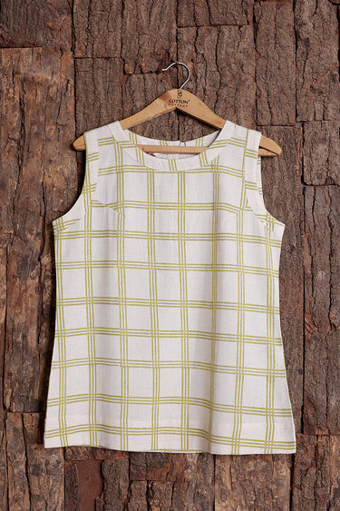 Olive Sanganeri Cotton Flax Women Short Top