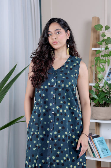 Green Ajrakh Cotton Women Maxi Dress