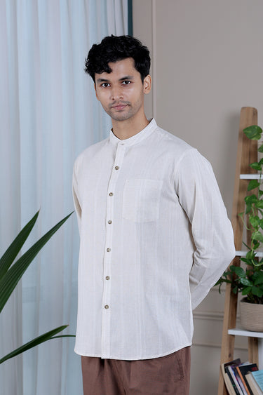 Natural Stripes Natural Cotton Linen Men Shirt