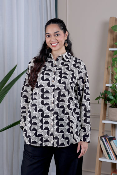 Black Bagru Cotton Women Shirt