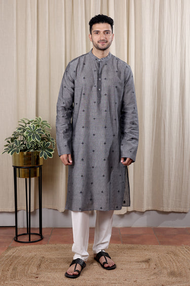 Grey Dobby South Cotton Men Long Kurta Full Sleeves MLKFS251C40