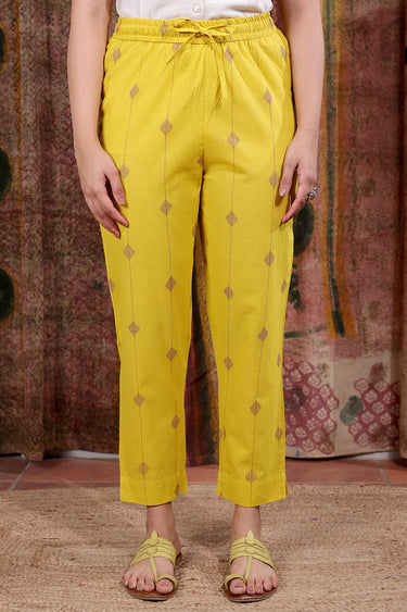 Yellow Dobby Buti South Cotton Women Ankle Pant WAKPT253C7