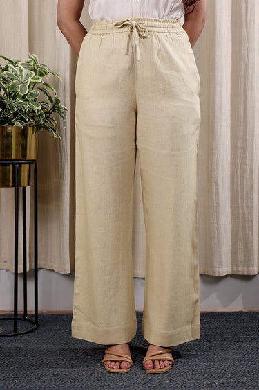 Sand Beige Hand Dyed Rayon Flax Women Wide Leg Pant WWLPT252C4