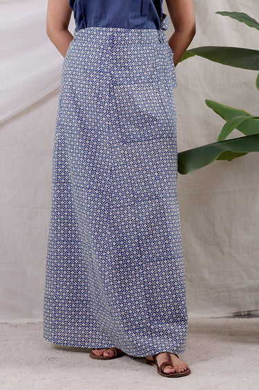 Blue Bagru Cotton Wraparound