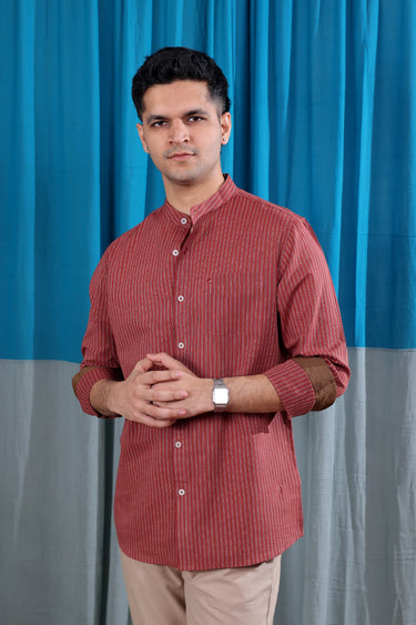 Rust Brown Stripes South Cotton Men Shirt Full Sleeves MSHFS253C7