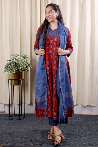 Indigo Hand Dyed Kota Cotton Silk Dupatta DUPAT252C67