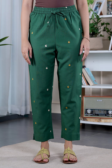 Forest Green Dobby South Cotton Women Ankle Pant