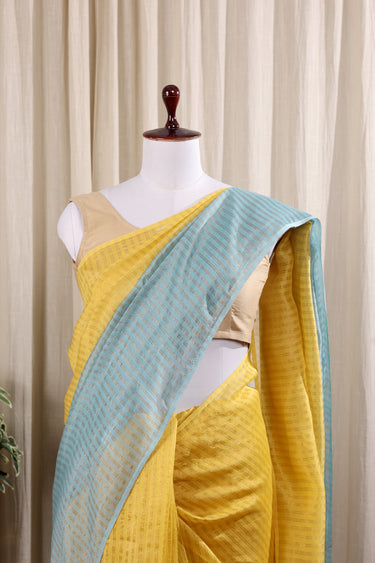 Mustard Blue Ombre Chanderi Zari Stripes Saree SAREE252C130