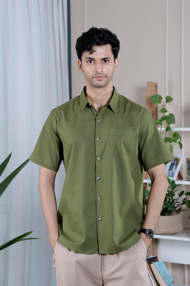 Forest Green Dyed Cotton Slub Men Shirt