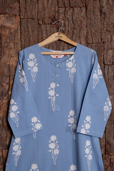 Light Indigo Sanganeri Cotton Misdent Women Long Kurta