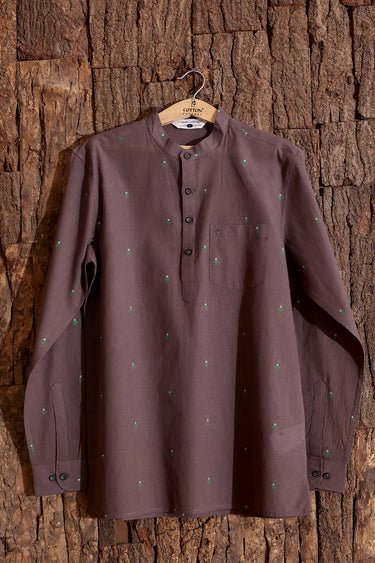 Dark Grey Dobby South Cotton Men Short Kurta Full Sleeves MSKFS253C8