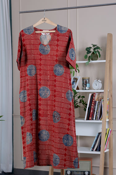 Rust Ajrakh Cotton Women Midi Dress