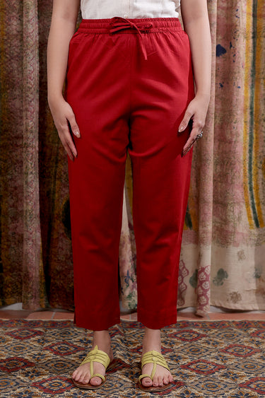 Rust Hand Dyed Cotton Flax Women Ankle Pant WAKPT253C17