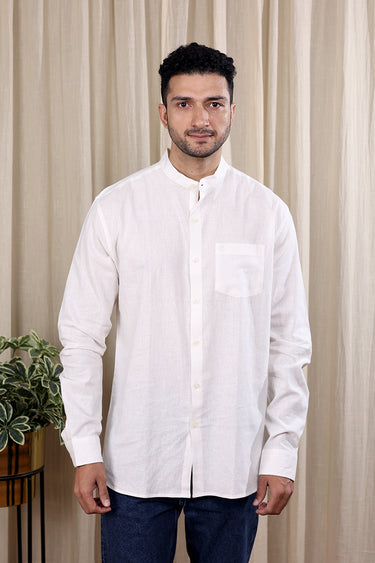 White Hand Dyed Cotton Linen Men Shirt Full Sleeves MSHFS252C6