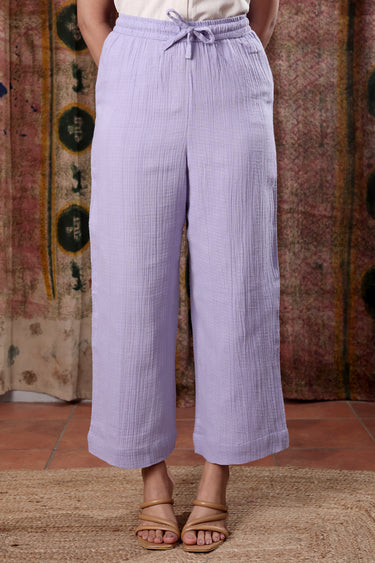 Lilac Hand Dyed Cotton Double Cloth Women Flared Pant